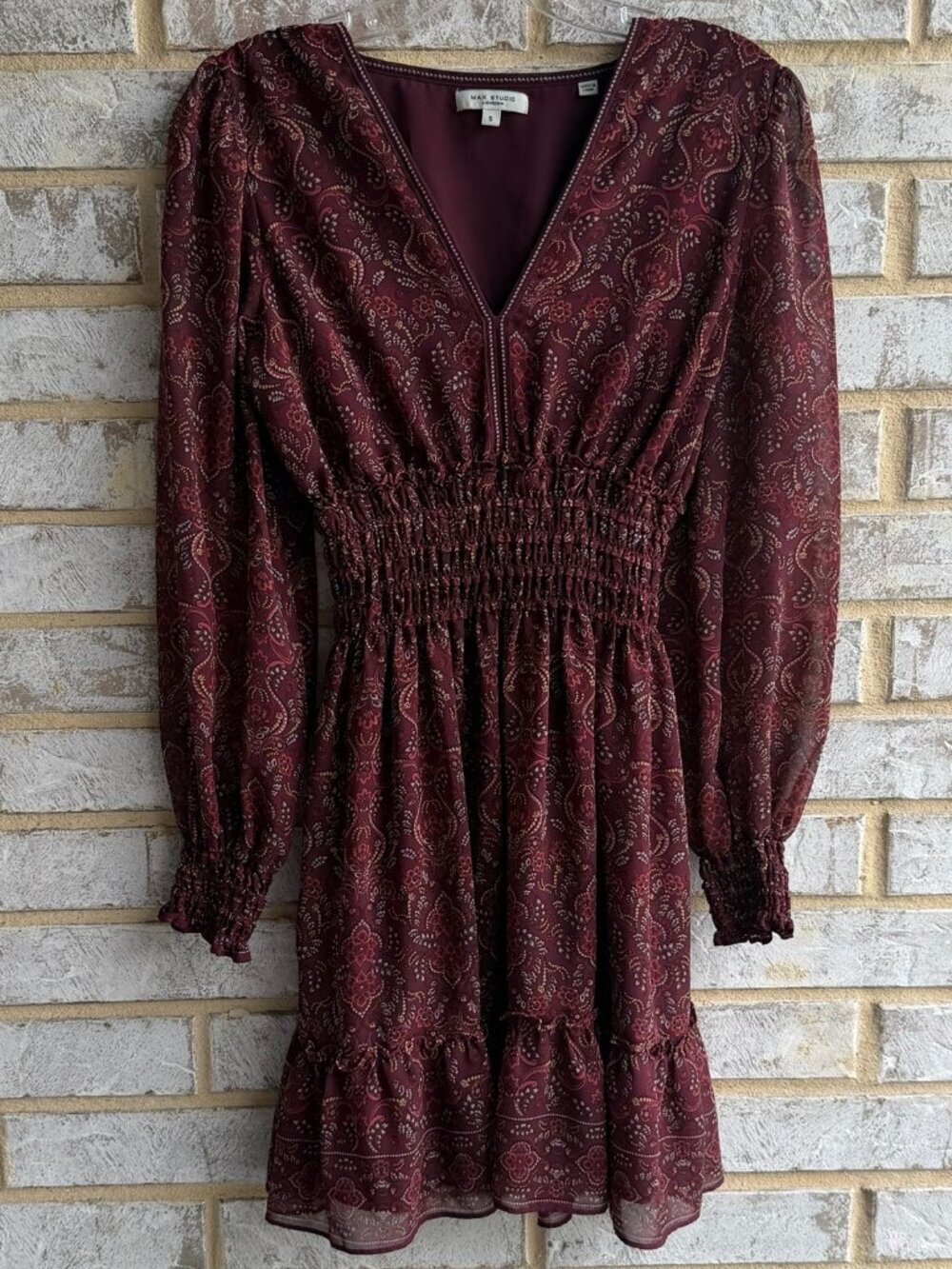 Max Studio Long Sleeve V-Neck Elastic Waist Floral Dress Women's Size S